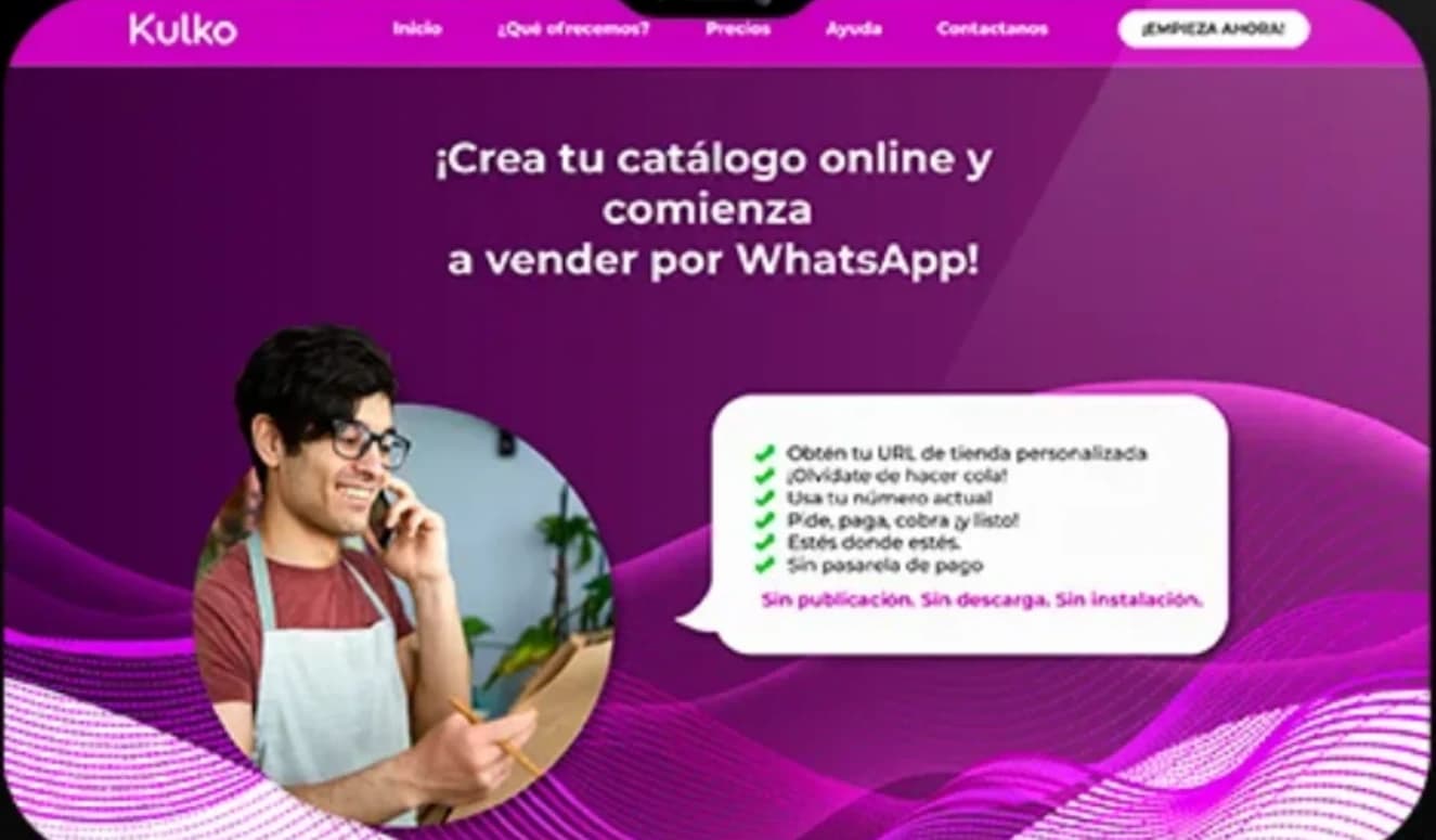 Captura del sitio de Kulko App, plataforma para crear catálogos online y vender por WhatsApp