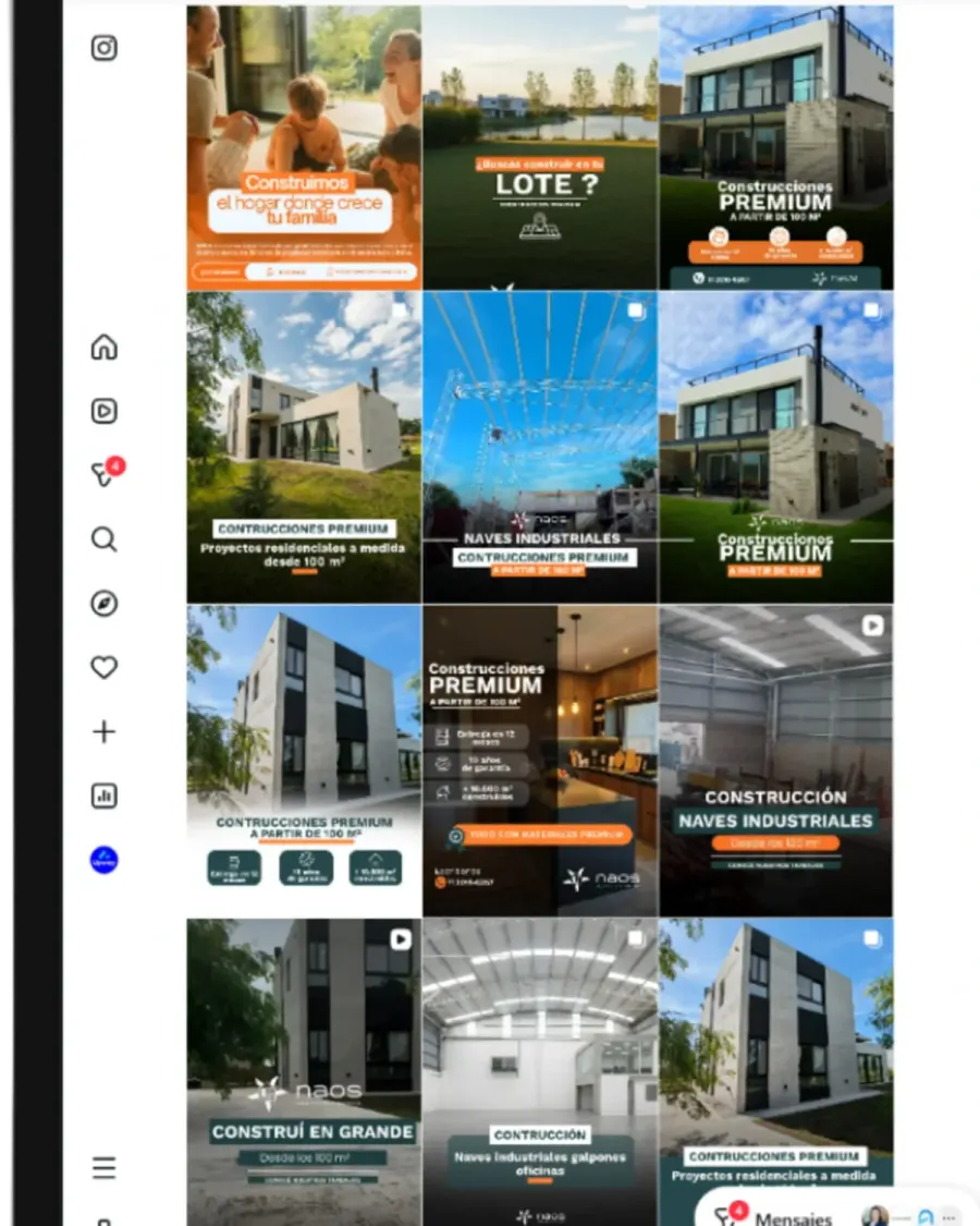 Feed de Instagram de Naos Constructora en una tablet