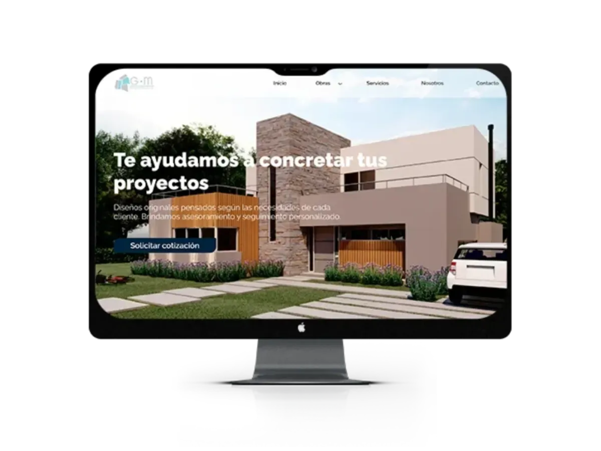 Sitio web de GM Arquitectos en una notebook
