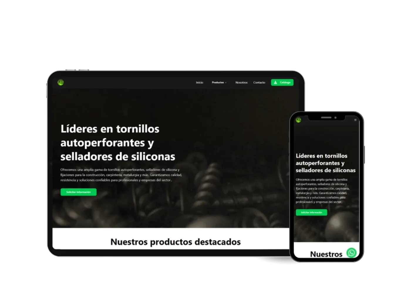 Sitio web B2B de Tornillos Raptor en notebook y celular
