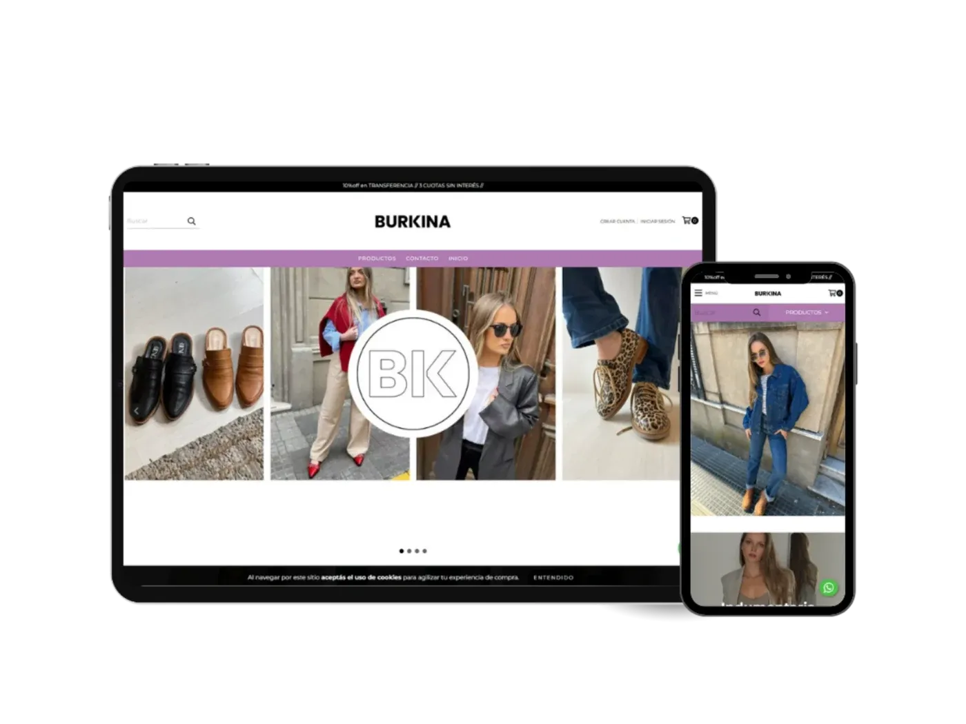 Tienda online de indumentaria en notebook y celular
